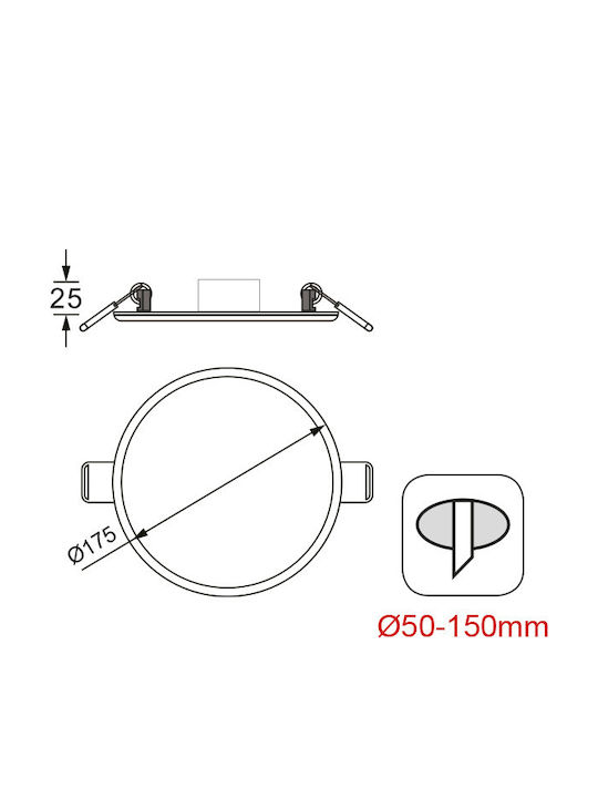 Aca Round Recessed LED Panel 15W with Cool White Light 6000K 17.5cm