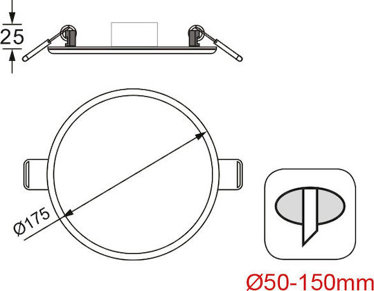 Aca Round Recessed LED Panel 15W with Cool White Light 6000K 17.5cm
