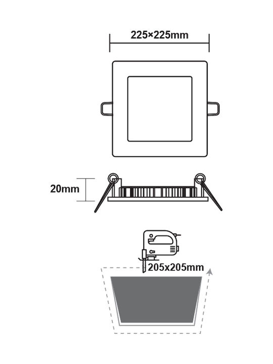 Aca Platz Vertieft LED Panel 18W mit Natürliches Weiß Licht 4000K