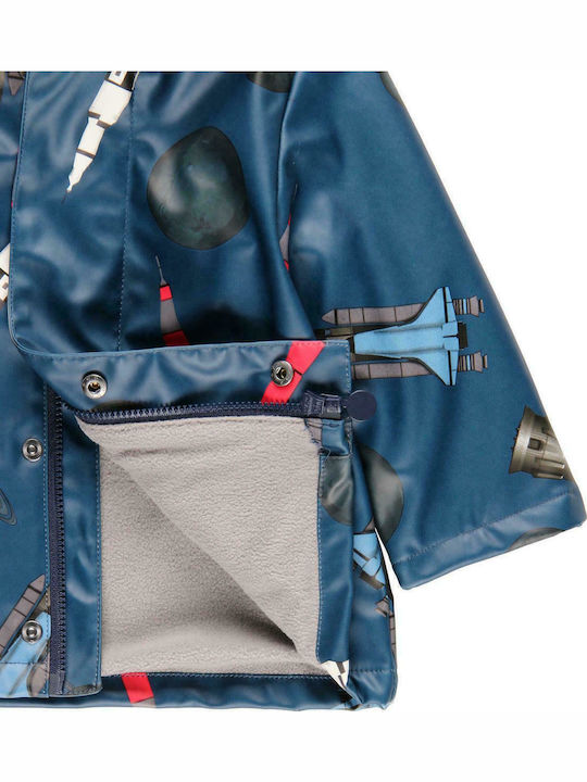 Wasserdicht Kinder Trenchcoat Lang mit Futter & Kapuze Blau