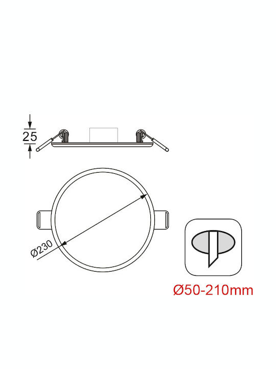 Aca Round Recessed LED Panel 19W with Warm White Light 3000K 23cm