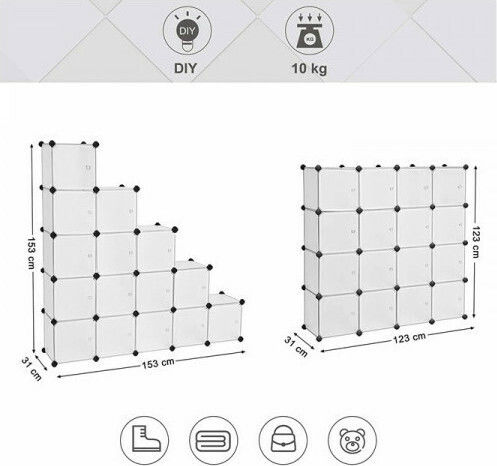 Πλαστική με 15 Ράφια Λευκή 16 Κύβους 153x31x153cm LPC44BS Πλαστική με 15 Ράφια Λευκή 16 Κύβους 153x31x153cm LPC44BS