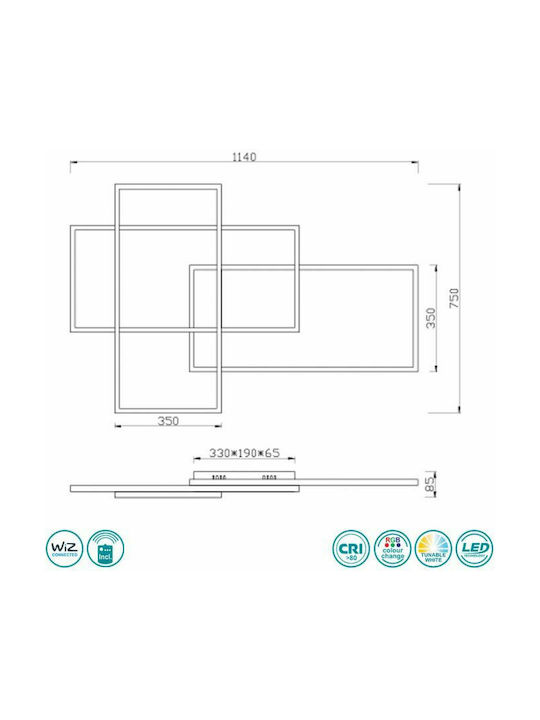 Trio Lighting Thiago Smart Πλαφονιέρα Οροφής 114εκ. Μαύρη με Ενσωματωμένο LED και Τηλεχειριστήριο