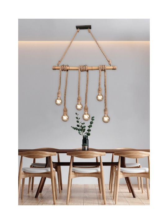 Trio Lighting Wilma Vintage Κρεμαστό Φωτιστικό Πολύφωτο με Σχοινί για 6 Λαμπτήρες E27 σε Μπεζ Χρώμα