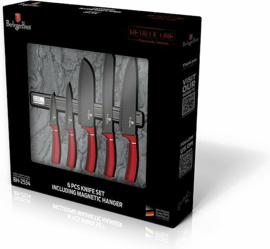 Berlinger Haus Metallic Line Messerset mit Block aus rostfreiem Stahl Burgundy Collection 5Stück