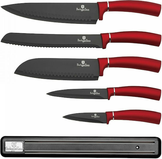 Berlinger Haus Metallic Line Messerset mit Block aus rostfreiem Stahl Burgundy Collection 5Stück