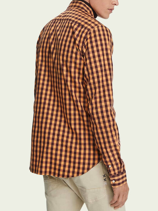 Scotch & Soda Men's Shirt Long Sleeve Cotton Checked Orange