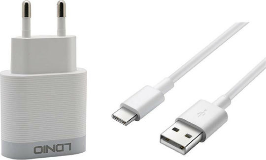 Ldnio Φορτιστής με Θύρα USB-A και Καλώδιο USB-C 18W Quick Charge 3.0 Λευκός (A303Q)