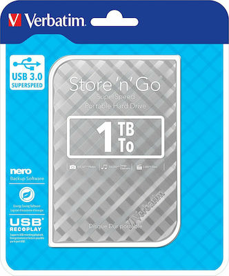 Verbatim Store 'n' Go Gen 2 USB 3.0 Външен HDD 1000ГБ 2.5" сребърен