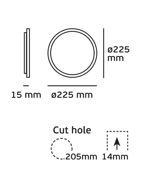 VK Lighting Round Recessed LED Panel 18W with Natural White Light 4000K 22.5cm