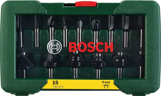 Bosch Σετ Φρέζες Καρβιδίου για Ξύλο 8mm 15τμχ