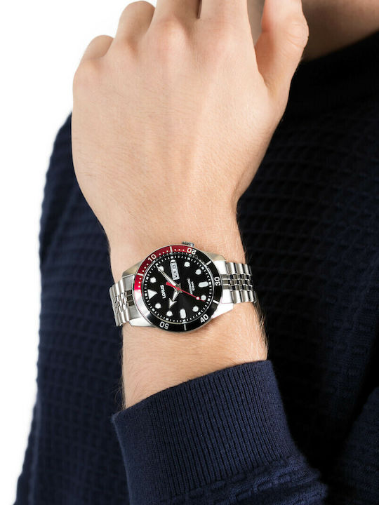 Lorus Ανδρικό Ρολόι 42mm Αυτόματο με Ασημί Μεταλλικό Μπρασελέ