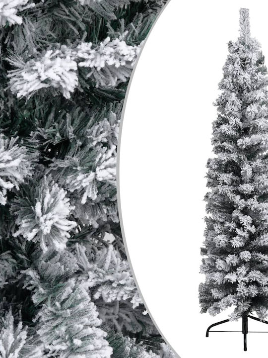Χριστουγεννιάτικο Δέντρο Πράσινο Χιονισμένο Slim 150εκ με Μεταλλική Βάση