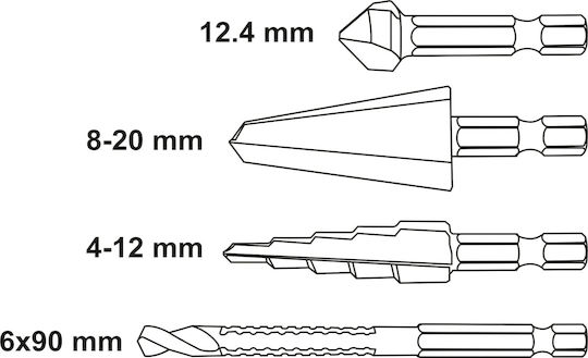 Yato Σετ Τρυπανιών Κατεργασίας Μετάλλων HSS Σετ 4 Διαμαντοτρύπανα HSS με Εξάγωνο Στέλεχος για Μέταλλο