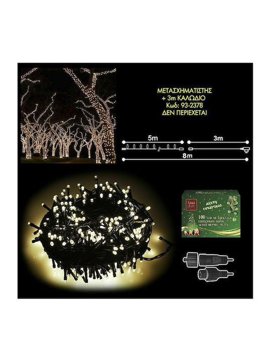 100 Light Bulb LED 8μ Warm White In String Χωρίς Μετασχηματιστή 93-2376 XMASfest