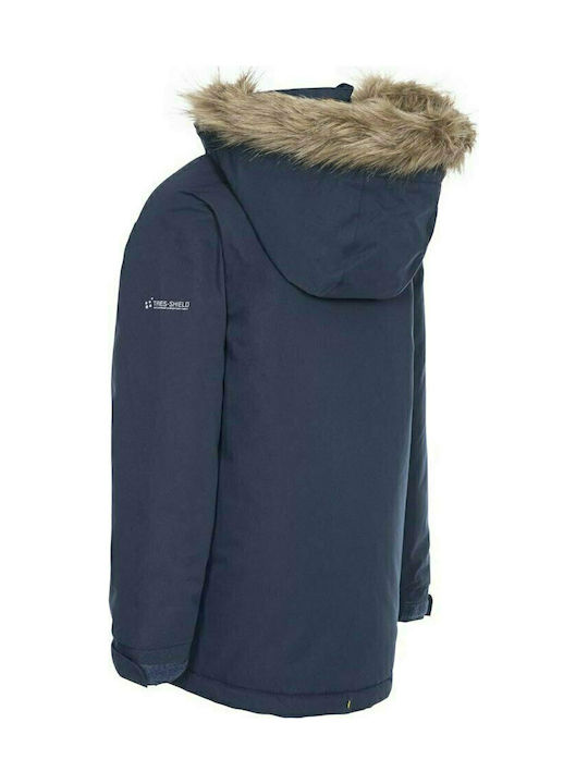 Trespass Kids Parka Long Hooded Navy Blue