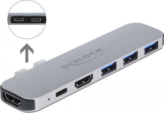 DeLock Docking Station με Διπλό USB-C HDMI 4K PD Γκρι (87753)