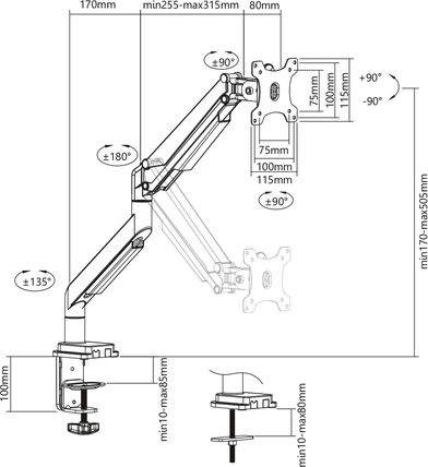 Digitus Βάση Γραφείου Οθόνης έως 32" με Βραχίονα (DA-90394)