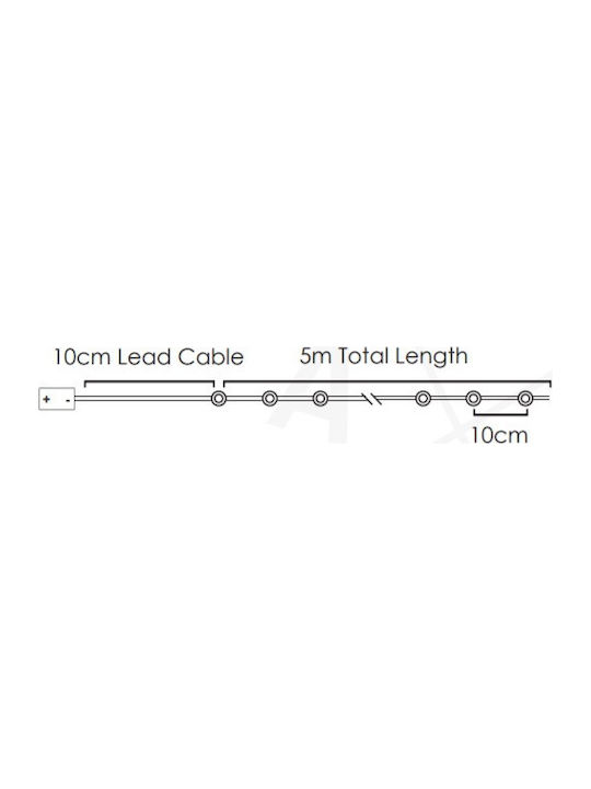 50 Lights LED 5.1m. Warm White Battery in String 1pcs