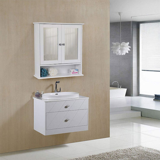 Songmics Oglindă de Baie Dreptunghiulară din MDF cu Raft & Dulap 56x58cm