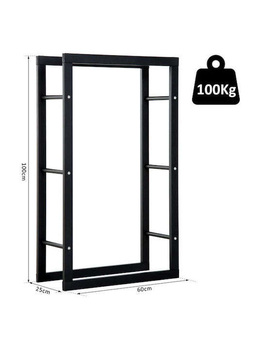 HomCom Inox Ράφι Αποθήκευσης Ξύλων 60x25x100cm Μαύρο