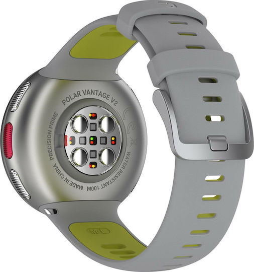 Polar Vantage V2 Aluminium 47mm Waterproof Smartwatch with Heart Rate Monitor (Silver with Gray-Lime Strap)