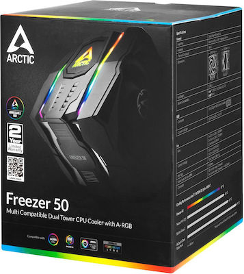 Arctic Freezer 50 - Dual Tower Ψύκτρα Επεξεργαστή Διπλού Ανεμιστήρα για Socket AM4/AM5/1200/115x με ARGB Φωτισμό