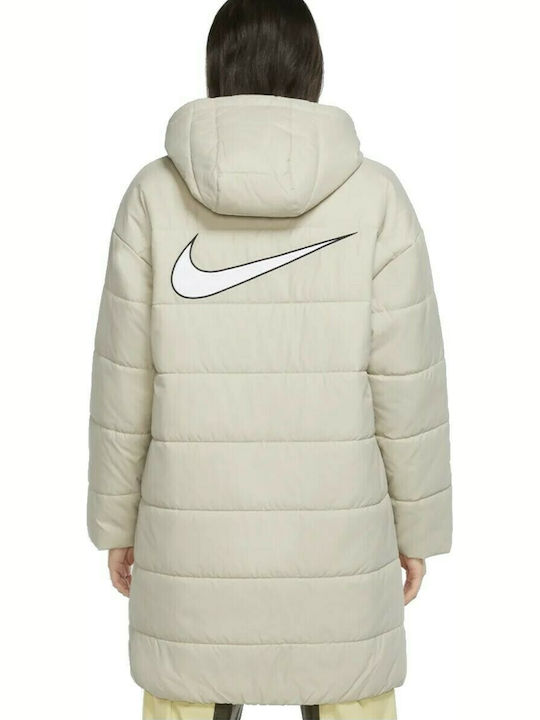 Nike Sportswear Women's Long Puffer Jacket for Winter with Hood Beige