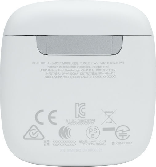 JBL Tune 225TWS Earbud Bluetooth Handsfree Earphones with Charging Case White