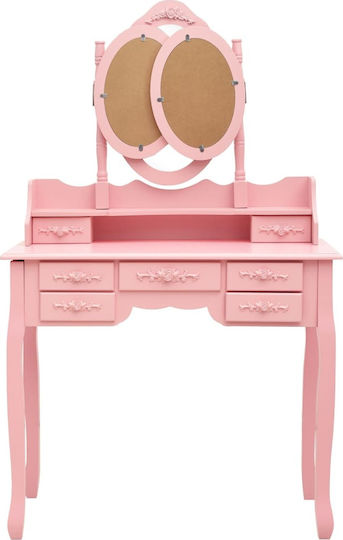 Bodenstehende Schminktisch Schlafzimmer Holz Rosa mit Spiegel & Hocker 90x40x146cm