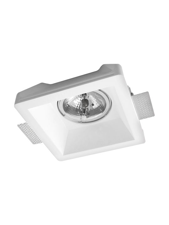 VK Lighting Square Plaster Recessed Spot with Socket G53 ΑR111 White 20x20cm. 1pcs
