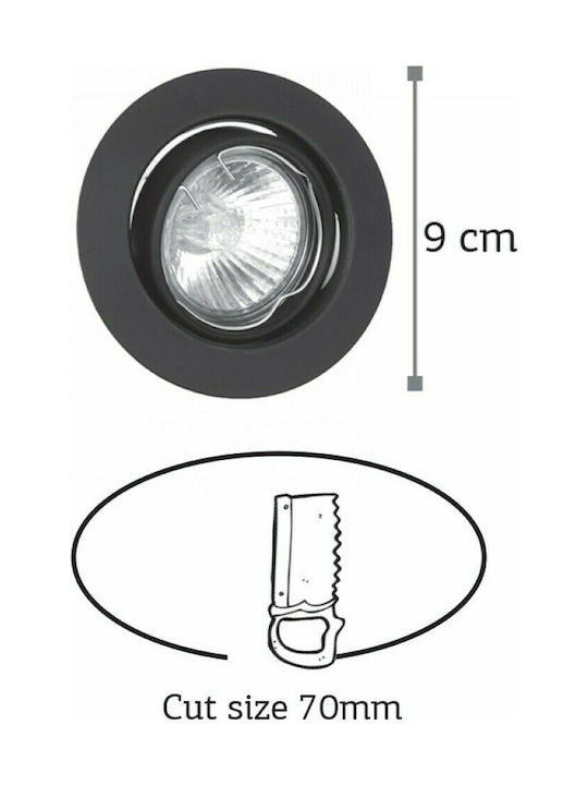 Inlight 43277 Round Metallic Recessed Spot with Socket GU10 Moving Black 8.5x8.5cm.