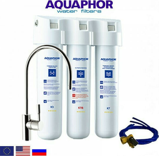 Aquaphor Crystal Eco Συσκευή Φίλτρου Νερού Κάτω Πάγκου / Κεντρικής Παροχής Τριπλή με Βρυσάκι με Ανταλλακτικό Φίλτρο Aquaphor K3, Aquaphor K7B,Aquaphor K7 100713