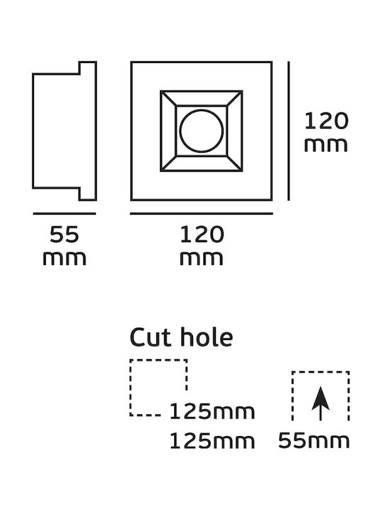 VK Lighting Square Plaster Recessed Spot with Socket GU10 White 12x12cm. 1pcs