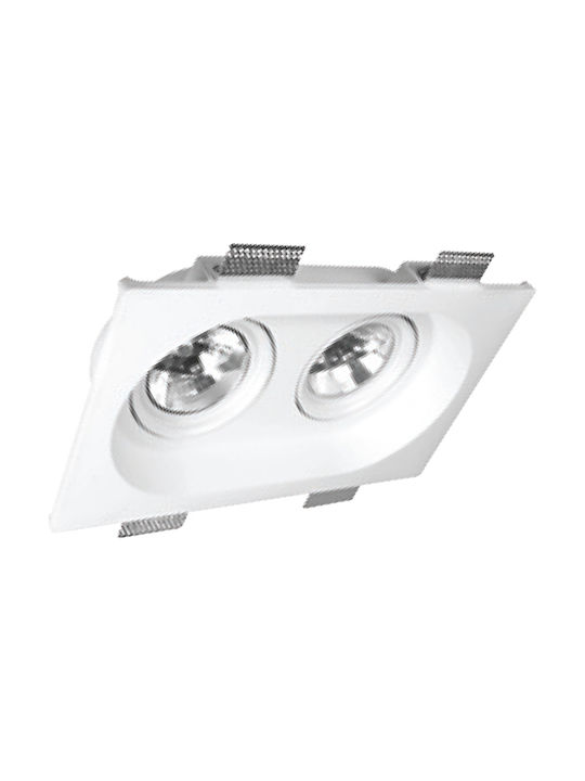 VK Lighting Rectangle Plaster Recessed Spot with Socket G53 AR111 Double Adjustable White 40.6x25cm. 1pcs
