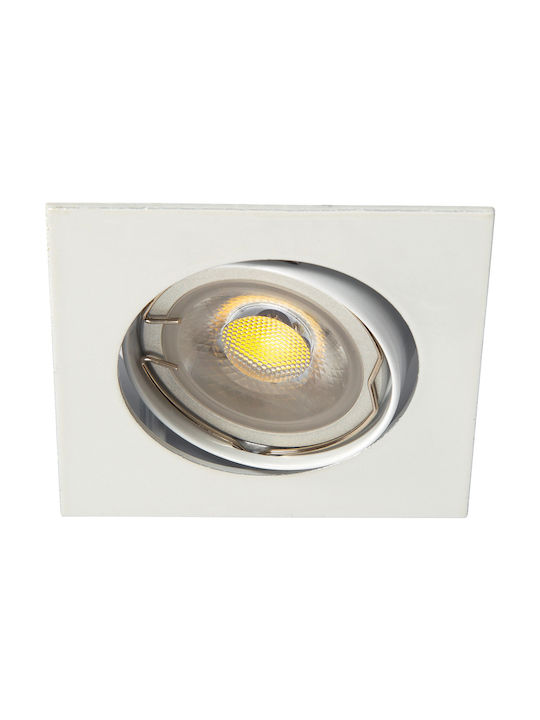 VK Lighting VK/03011G/W Square Metallic Recessed Spot with Socket GU10 White 8.2x8.2cm.