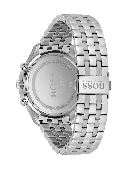 Boss Associate Chrono Ανδρικό Ρολόι 42mm Χρονογράφος Μπαταρίας με Ασημί Μεταλλικό Μπρασελέ