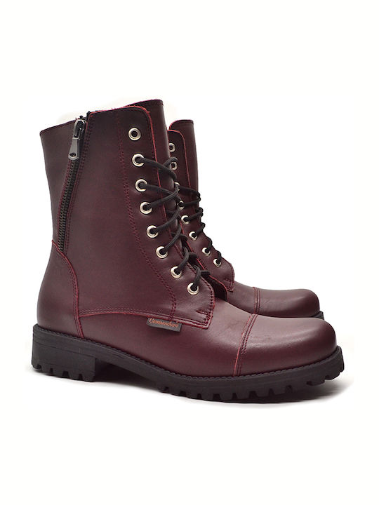 Leather Women's Ankle Boots Burgundy