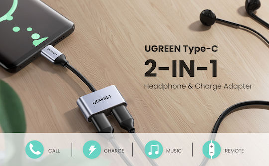 Ugreen Convertor USB-C masculin în USB-C 2x femelă Gri 1buc 60165