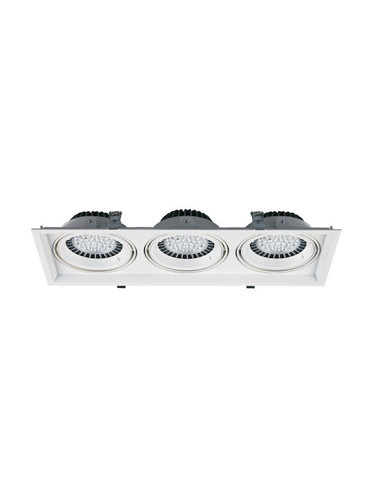 VK Lighting Rectangle Metallic Recessed Spot with Socket G53 R111 Triple Adjustable White 47.5x17.5cm. 1pcs