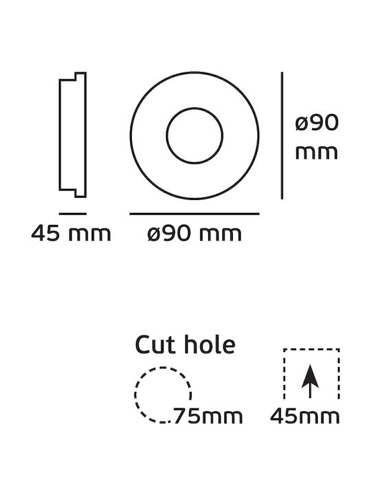 VK Lighting Round Plastic Recessed Spot with Integrated LED and Warm White Light 5W Adjustable White 9x9cm. 1pcs
