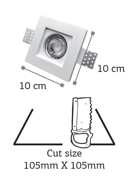 Inlight Square Plaster Recessed Spot with Socket GU10 White 10x10cm.