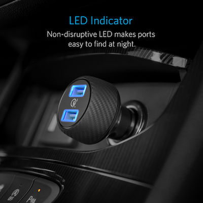 Anker Încărcător Auto Negru PowerDrive de Intensitate Totală 3A Încărcare Rapidă cu Porturi: 2xUSB