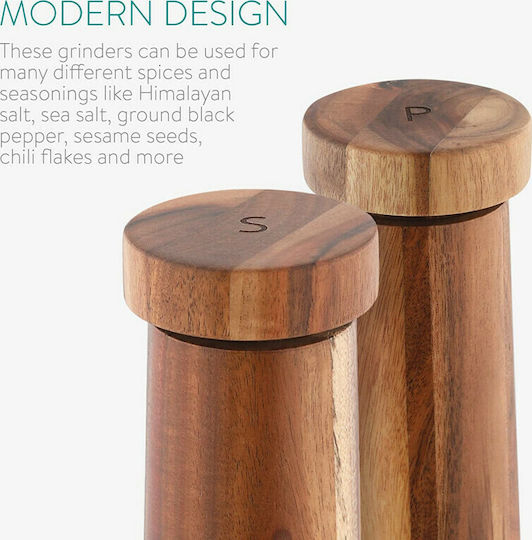 Navaris Manual Wooden Spice Mill Set 20.5cm Brown 2pcs