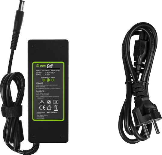 Green Cell Laptop Charger 90W 19.5V 4.62A for Dell with Detachable Power Cord