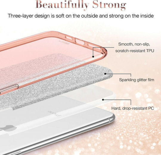 ESR Makeup Glitter Umschlag Rückseite Silikon Koralle (iPhone 11 Pro Max)