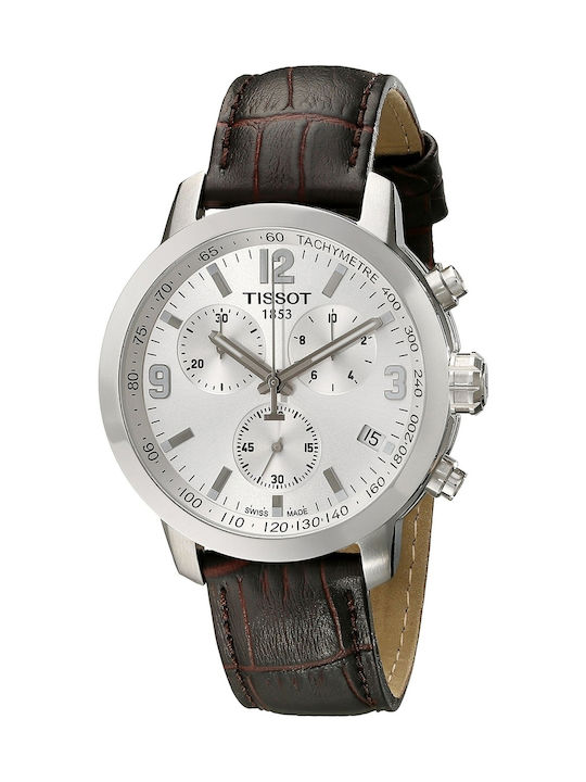 Tissot Ανδρικό Ρολόι 42mm Χρονογράφος Μπαταρίας με Καφέ Δερμάτινο Λουράκι