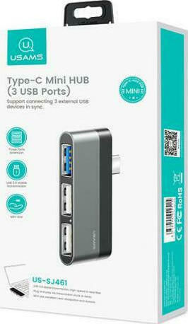 Usams Sj461 Hub 3 Anschlüsse USB 2.0 mit USB-A Verbindung Grau