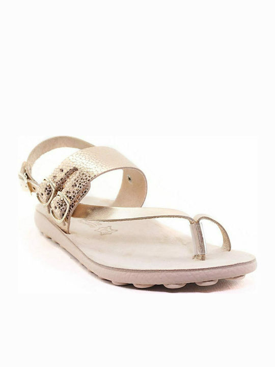 Fantasy Sandals Naomi S411 Leather Women's Flat Sandals Anatomic In Gold Colour