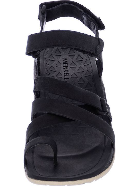 Trailway Wrap Leather Women's Flat Sandals with Strap in Black Color